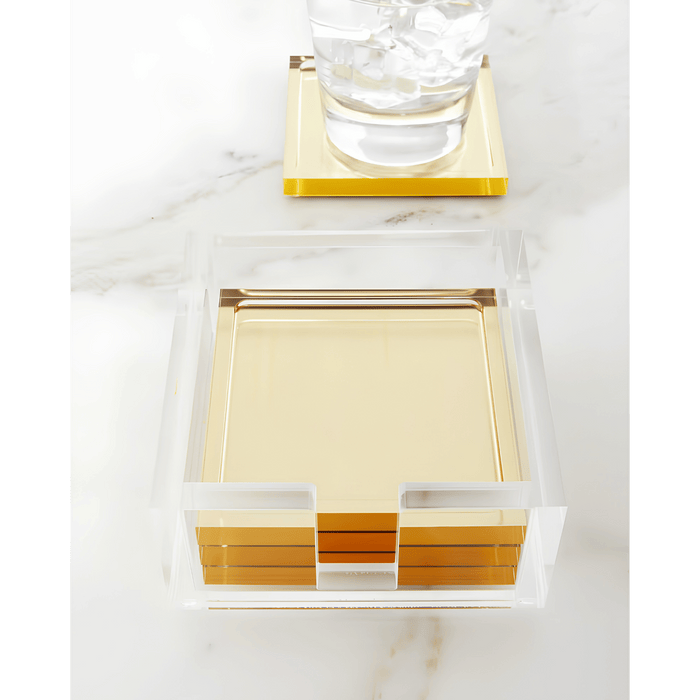 Tizo Design Gold Acrylic Coasters, Set of 4 - Lucite Square Coasters