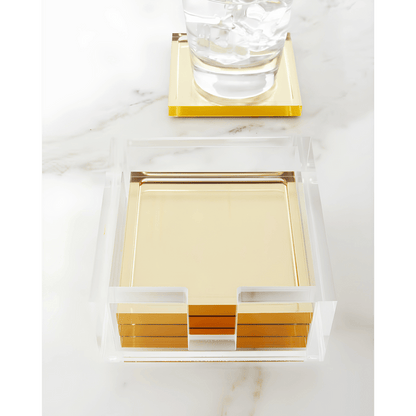 Tizo Design Gold Acrylic Coasters, Set of 4 - Lucite Square Coasters
