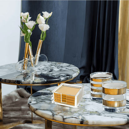 Tizo Design Gold Acrylic Coasters, Set of 4 - Lucite Square Coasters