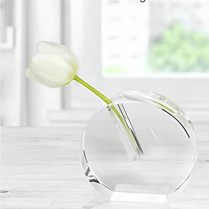 Tizo Design Large Clear Crystal Glass Bud Vase - Round Flat