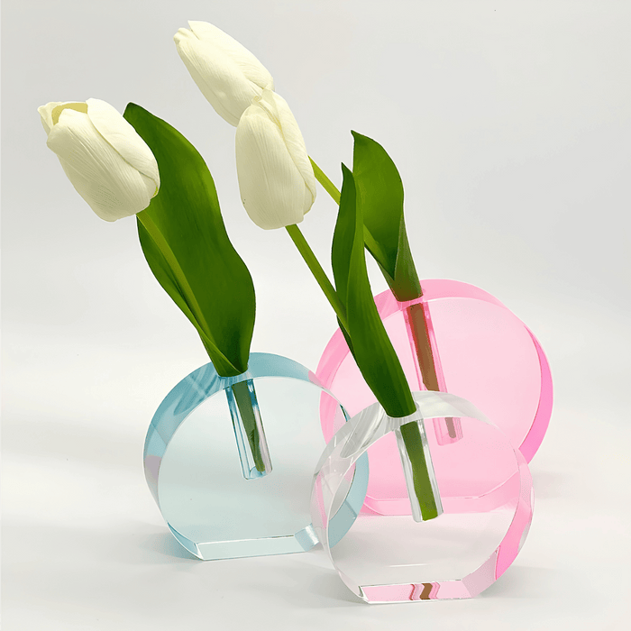 Tizo Design Large Clear Crystal Glass Bud Vase - Round Flat