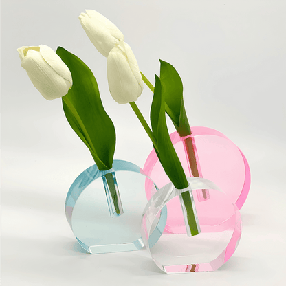 Tizo Design Large Clear Crystal Glass Bud Vase - Round Flat