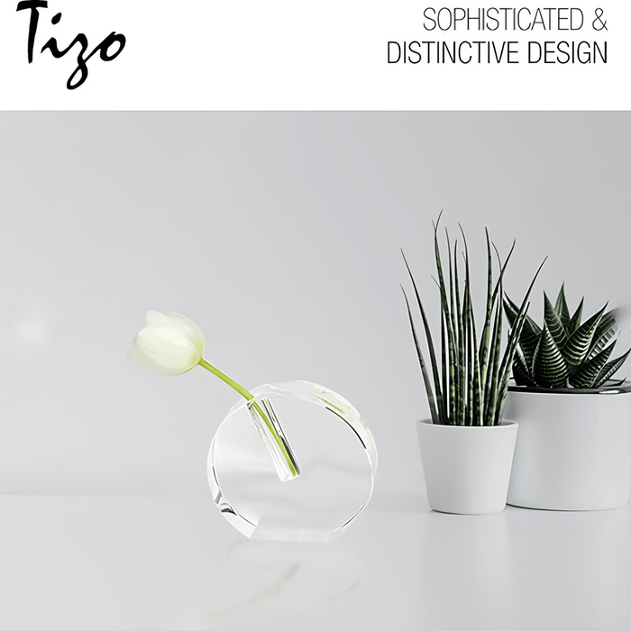 Tizo Design Large Clear Crystal Glass Bud Vase - Round Flat
