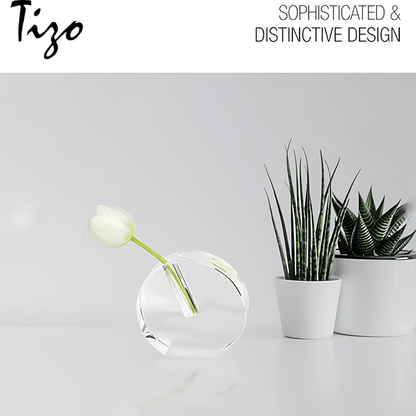 Tizo Design Large Clear Crystal Glass Bud Vase - Round Flat