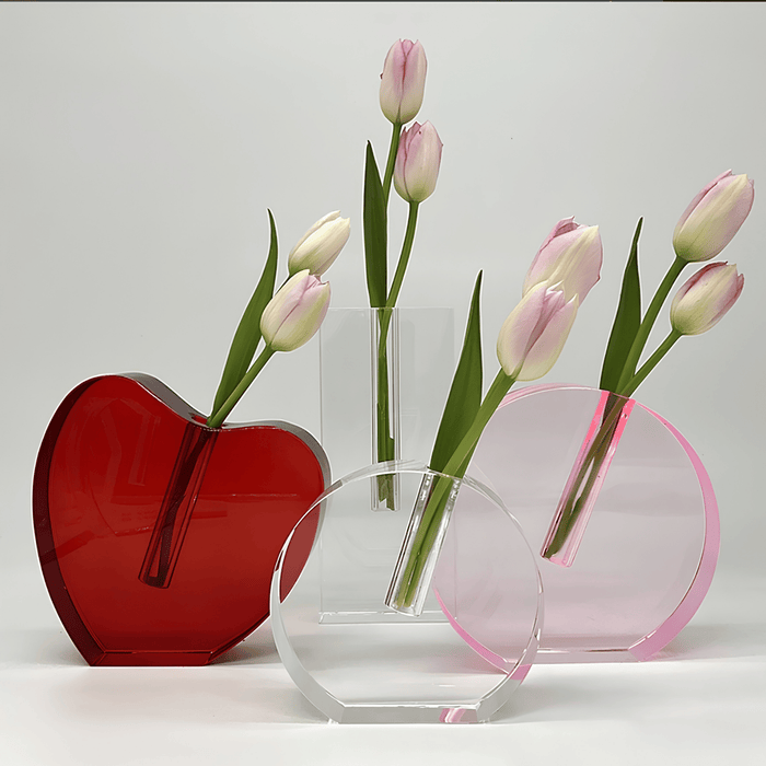 Tizo Design Large Clear Crystal Glass Bud Vase - Round Flat