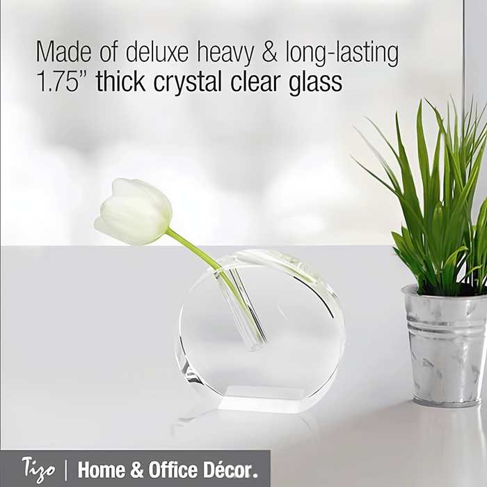 Tizo Design Large Clear Crystal Glass Bud Vase - Round Flat