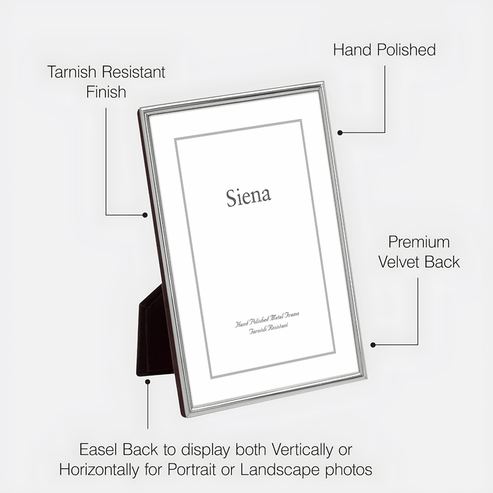 Tizo Design Siena Silverplate 5 x 7 Picture Frame - Narrow Bead