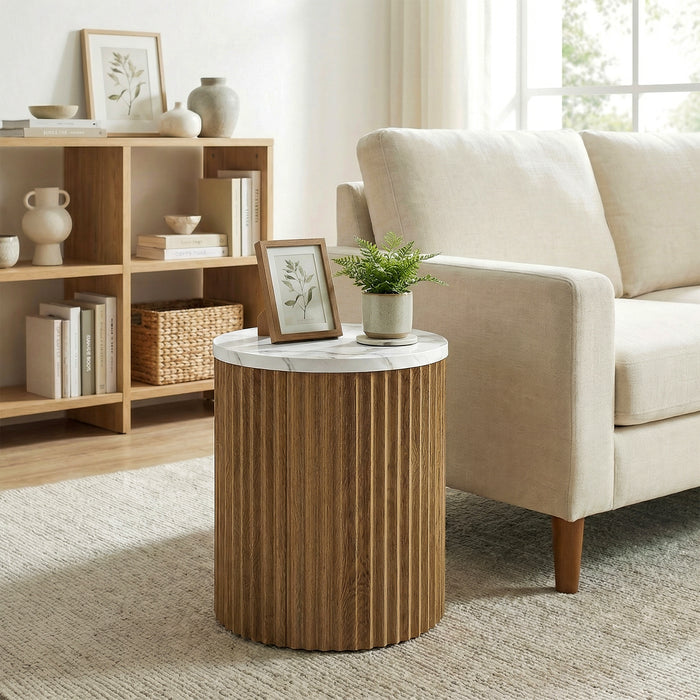 Tribesigns 17.72" Round Side Table, Faux Marble End Table with Fluted Base for Living Room