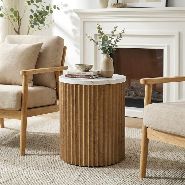 Tribesigns 17.72" Round Side Table, Faux Marble End Table with Fluted Base for Living Room