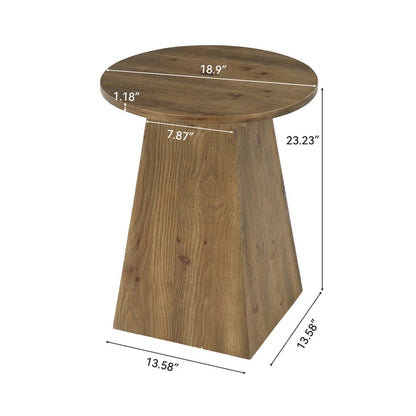 Tribesigns 18.9-Inch Round Solid Wood End Table with Trapezoid Base