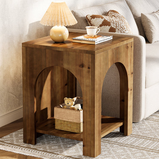 Tribesigns 19.69-Inch Farmhouse Side Table with Arch Design, Wooden End Table for Living Room