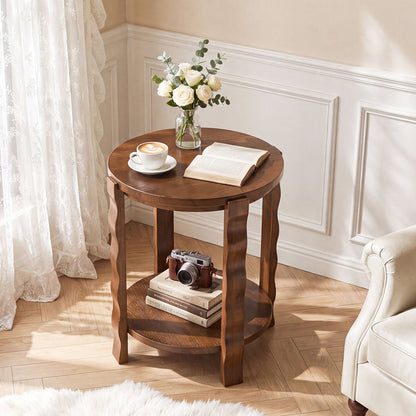 Tribesigns 19.69-Inch Round Side Table with 2-Tier Storage, Solid Wood End Table for Living Room
