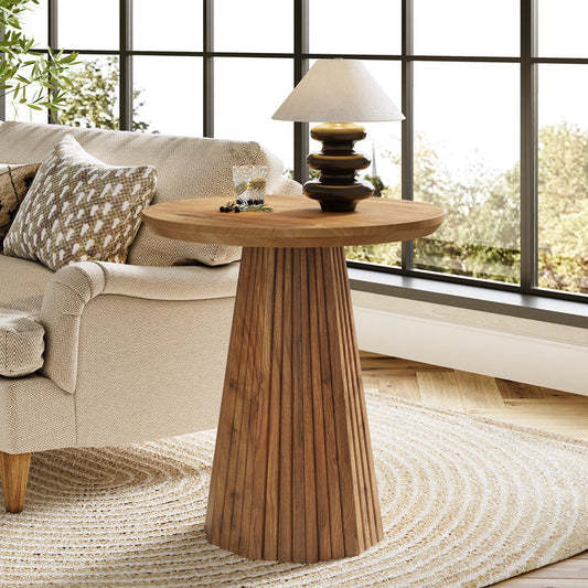 Tribesigns 19.7-Inch Solid Wood End Table with Fluted Base, Small Round Side Table for Small Spaces