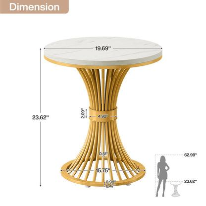 Tribesigns 20" Round End Table with Faux Marble Top, White Side Table with Gold Metal Base