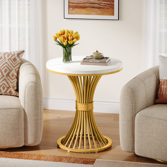 Tribesigns 20" Round End Table with Faux Marble Top, White Side Table with Gold Metal Base