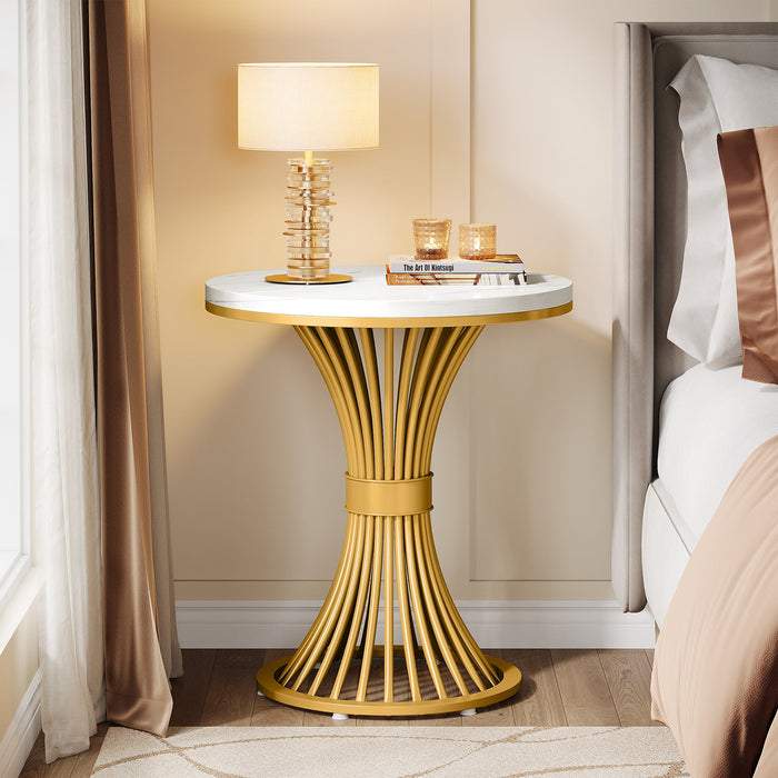 Tribesigns 20" Round End Table with Faux Marble Top, White Side Table with Gold Metal Base