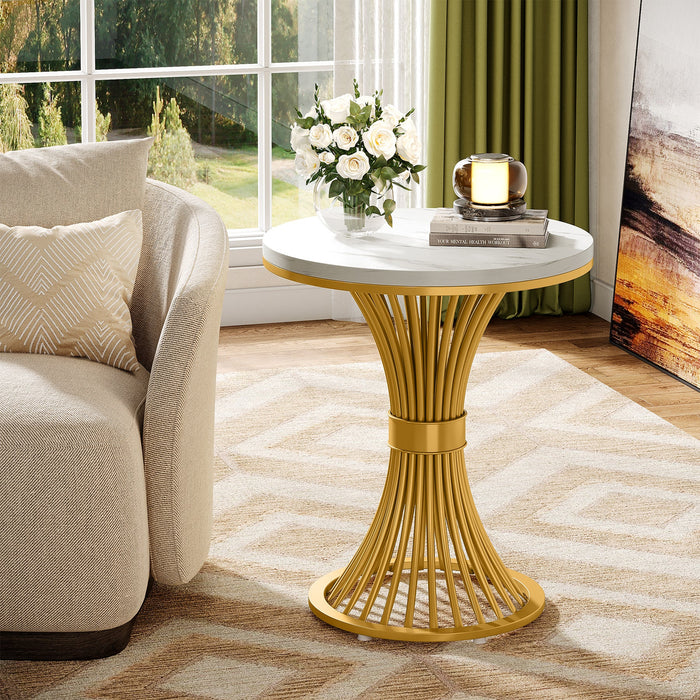 Tribesigns 20" Round End Table with Faux Marble Top, White Side Table with Gold Metal Base