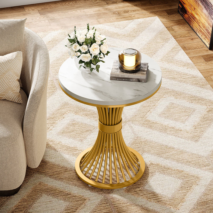 Tribesigns 20" Round End Table with Faux Marble Top, White Side Table with Gold Metal Base