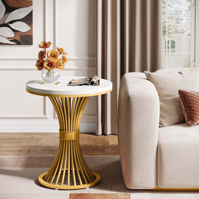 Tribesigns 20" Round End Table with Faux Marble Top, White Side Table with Gold Metal Base