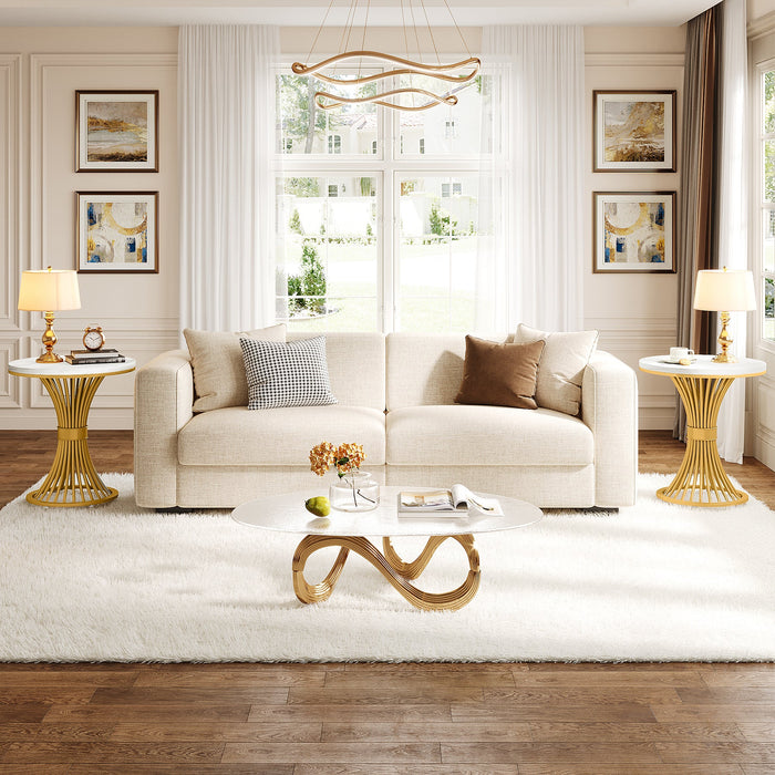 Tribesigns 20" Round End Table with Faux Marble Top, White Side Table with Gold Metal Base