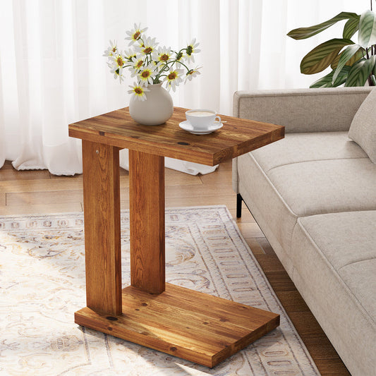 Tribesigns 23.6" C-Shaped End Table, Solid Wood 2-Tier Side Table for Sofa and Living Room