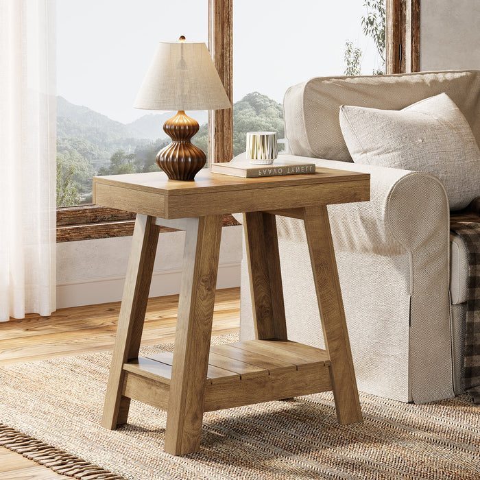 Tribesigns 23.6 Inch 2-Tier End Table with Trapezoidal Base, Farmhouse Side Table for Small Spaces