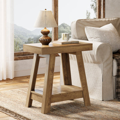 Tribesigns 23.6 Inch 2-Tier End Table with Trapezoidal Base, Farmhouse Side Table for Small Spaces
