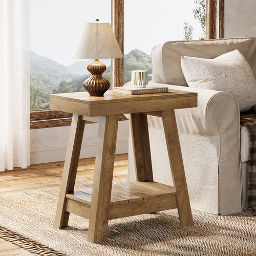 Tribesigns 23.6 Inch 2-Tier End Table with Trapezoidal Base, Farmhouse Side Table for Small Spaces