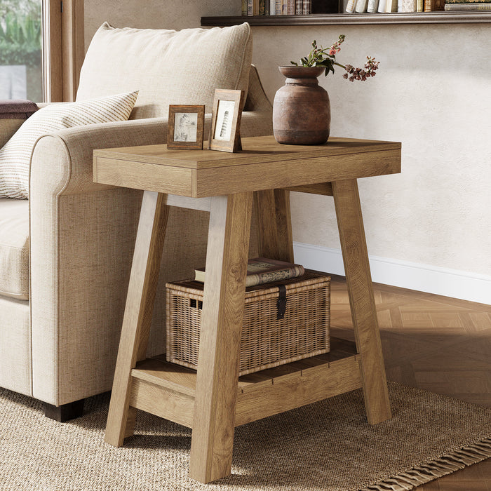 Tribesigns 23.6 Inch 2-Tier End Table with Trapezoidal Base, Farmhouse Side Table for Small Spaces