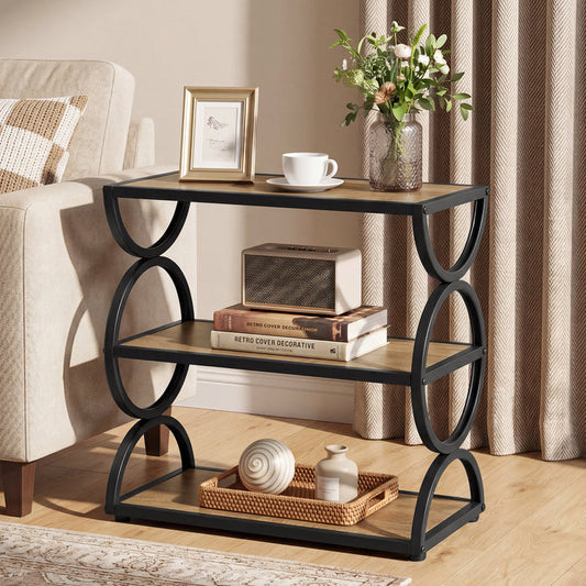 Tribesigns 23.6-Inch 3-Tier End Table with Circular Side Frame, Narrow Industrial Side Table with Storage Shelves for Living Room