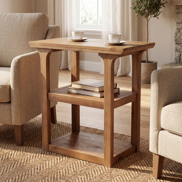 Tribesigns 23.6-Inch Solid Wood End Table with 3-Tier Storage, Farmhouse Side Table for Living Room