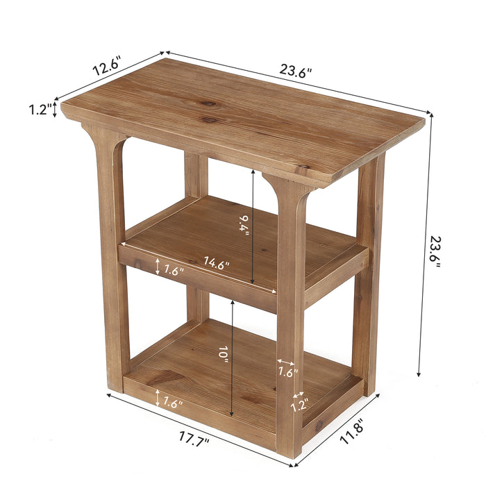 Tribesigns 23.6-Inch Solid Wood End Table with 3-Tier Storage, Farmhouse Side Table for Living Room