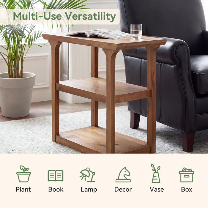 Tribesigns 23.6-Inch Solid Wood End Table with 3-Tier Storage, Farmhouse Side Table for Living Room