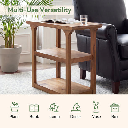 Tribesigns 23.6-Inch Solid Wood End Table with 3-Tier Storage, Farmhouse Side Table for Living Room