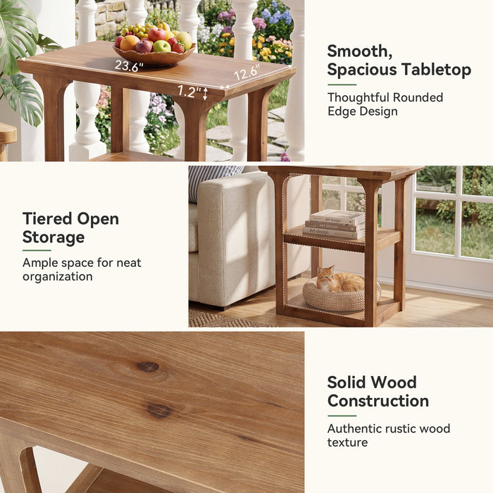 Tribesigns 23.6-Inch Solid Wood End Table with 3-Tier Storage, Farmhouse Side Table for Living Room