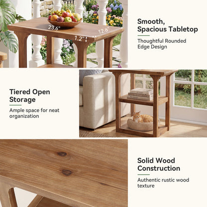 Tribesigns 23.6-Inch Solid Wood Nightstand with 3-Tier Storage, Farmhouse Bedside Table for Bedroom