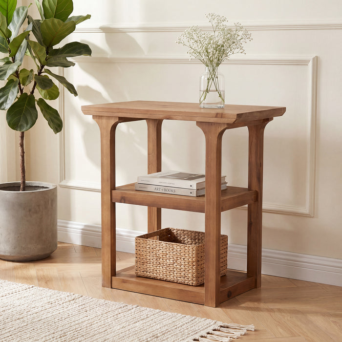 Tribesigns 23.6-Inch Solid Wood Nightstand with 3-Tier Storage, Farmhouse Bedside Table for Bedroom