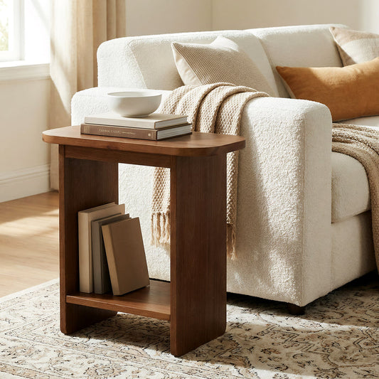 Tribesigns 23.6-Inch Solid Wood Side Table with H-Shaped Frame and 2-Tier Storage Shelf, Farmhouse Narrow End Table for Living Room