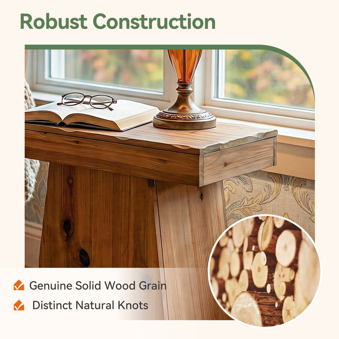 Tribesigns 23.6 Inch Solid Wood Side Table with Trapezoid Base, Rustic End Table for Small Spaces