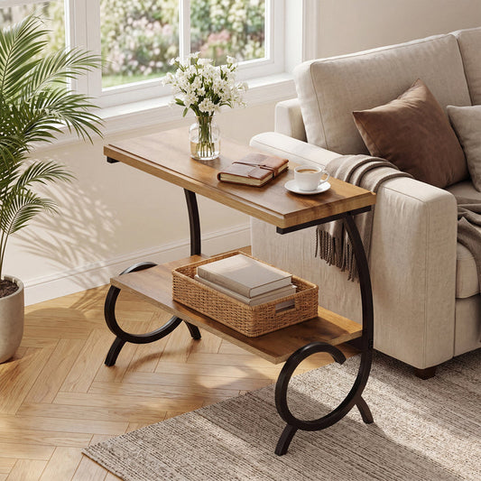 Tribesigns 23.6-Inch Tall 2-Tier End Table, Narrow Couch Side Table with J-Shaped Metal Legs
