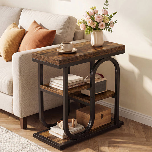 Tribesigns 23.62-Inch Narrow End Table with 4-Tier Storage, S-Shaped Side Table for Living Room