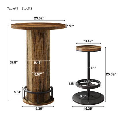 Tribesigns 23.62-Inch Round Bar Table Set, Industrial Bistro Table with 2 Bar Stools and Metal Footrest for Kitchen Apartment