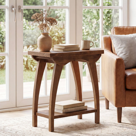 Tribesigns 23.62-Inch Solid Wood End Table with Lower Shelf, Farmhouse Side Table for Living Room