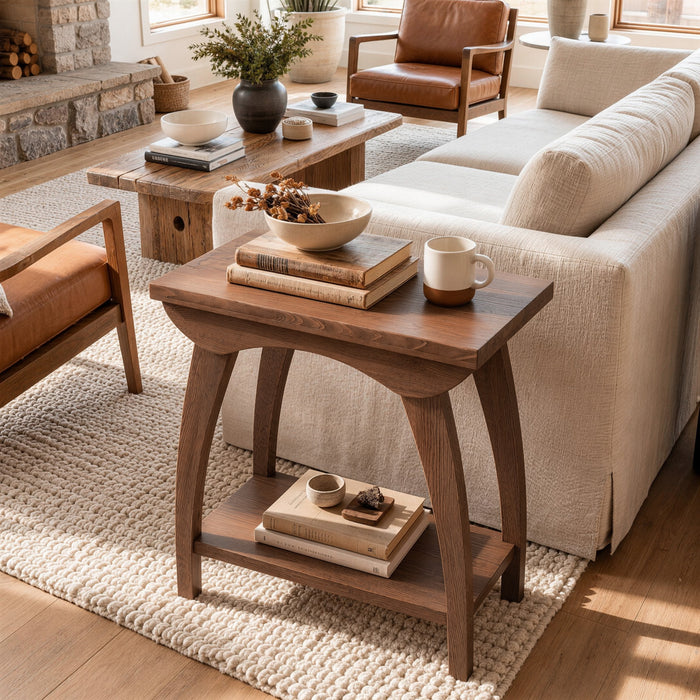 Tribesigns 23.62-Inch Solid Wood End Table with Lower Shelf, Farmhouse Side Table for Living Room