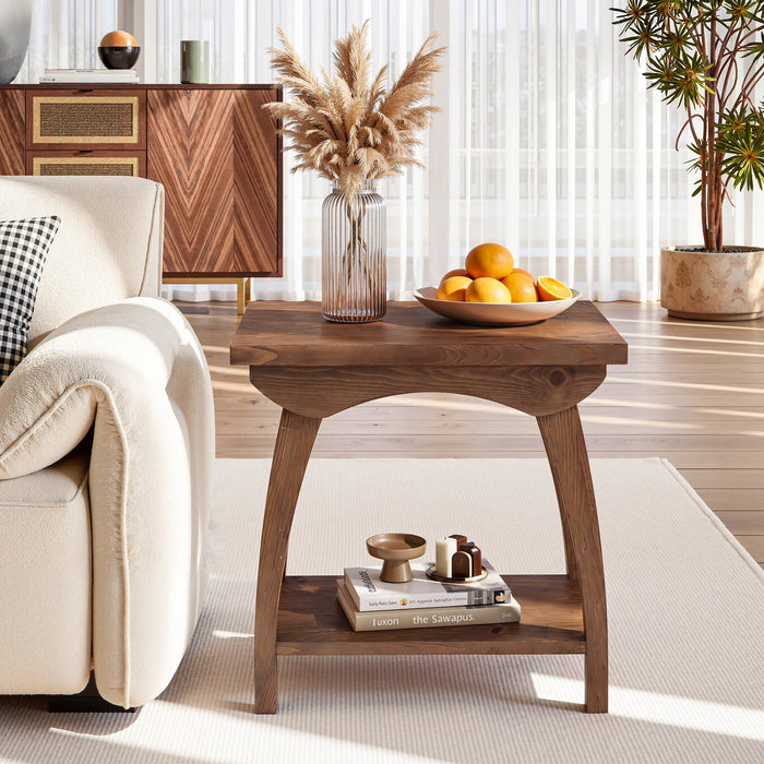 Tribesigns 23.62-Inch Solid Wood End Table with Lower Shelf, Farmhouse Side Table for Living Room