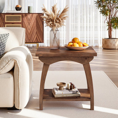 Tribesigns 23.62-Inch Solid Wood End Table with Lower Shelf, Farmhouse Side Table for Living Room