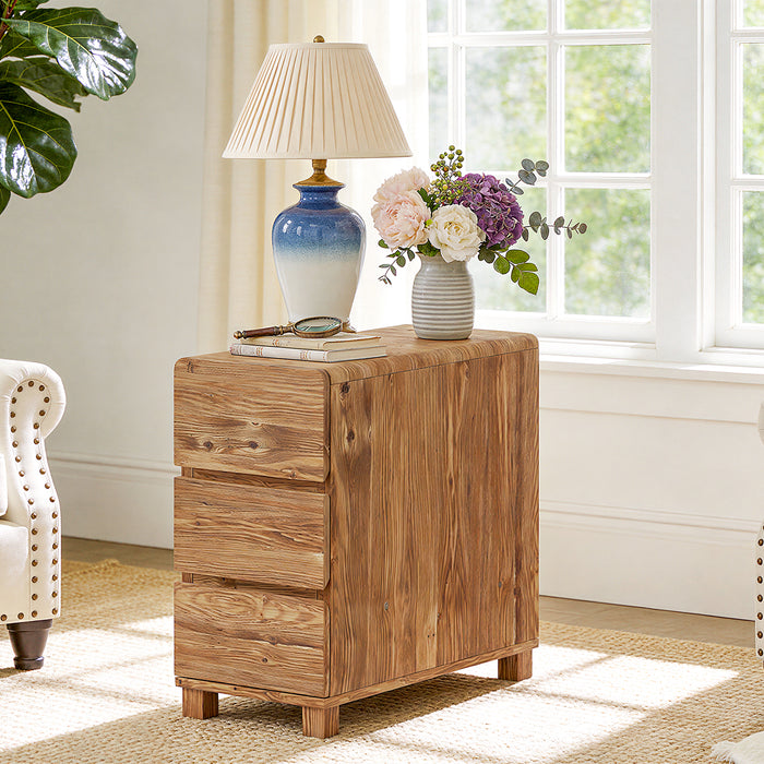 Tribesigns 23.62-Inch Solid Wood Side Cabinet, 3-Drawer Narrow End Table for Living Room Bedroom and Small Spaces