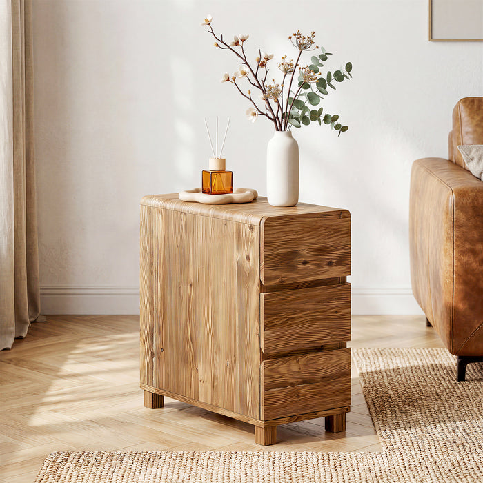 Tribesigns 23.62-Inch Solid Wood Side Cabinet, 3-Drawer Narrow End Table for Living Room Bedroom and Small Spaces