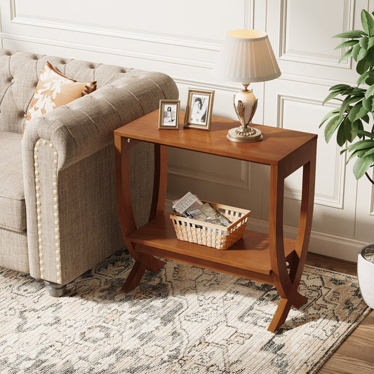 Tribesigns 23.62" Small Solid Wood Side Table with Arched Legs, 2-Tier End Table for Sofa Side