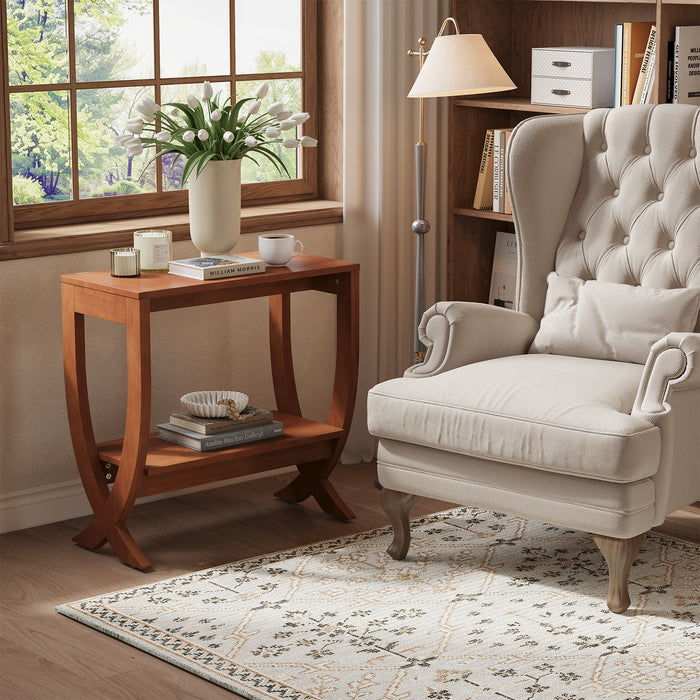 Tribesigns 23.62" Small Solid Wood Side Table with Arched Legs, 2-Tier End Table for Sofa Side